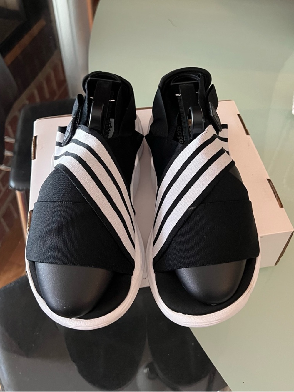 adidas Magmur Black and White Sport Slide with Three Stripes - Picture 5 of 8